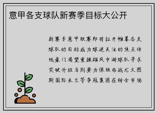 意甲各支球队新赛季目标大公开